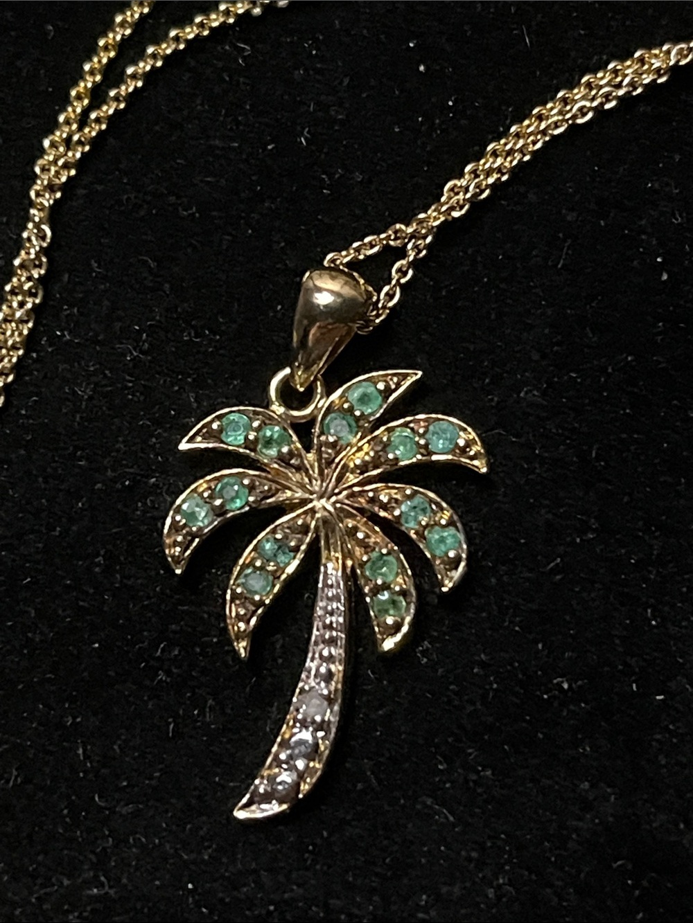 VTG FAS Sterling Silver Gold-Toned Palm Tree Pendant Necklace – Green Stones - Picture 2 of 7